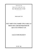 Phát triển nông nghiệp công nghệ cao trong bối cảnh hội nhập kinh tế quốc tế ở tỉnh hà nam