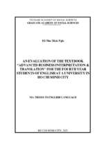 An evaluation of the textbook “advanced business interpretation & translation” for the fourth year students of english at a university in ho chi minh city