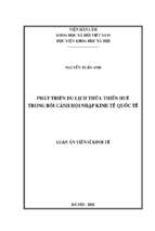 Phát triển du lịch thừa thiên huế trong bối cảnh hội nhập kinh tế quốc tế