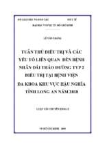 Tuân thủ điều trị và các yếu tố liên quan đến bệnh nhân đái tháo đường typ 2 điều trị tại bệnh viện đa khoa khu vực hậu nghĩa tỉnh long an năm 2018