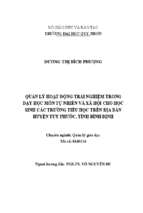 Quản lý hoạt động trải nghiệm trong dạy học môn tự nhiên và xã hội cho học sinh các trường tiểu học trên địa bàn huyện tuy phước, tỉnh bình định