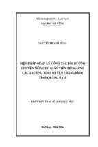 Biện pháp quản lý công tác bồi dưỡng chuyên môn cho giáo viên tiếng anh các trường thcs huyện thăng bình tỉnh quảng nam.