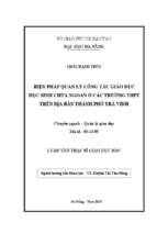 Biện pháp quản lý công tác giáo dục học sinh chưa ngoan ở các trường thpt trên địa bàn tp. trà vinh.