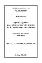 Biện pháp quản lý hoạt động dạy học môn sinh học tại các trường trung học phổ thông tỉnh kon tum.