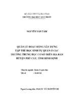 Quản lý hoạt động xây dựng tập thể học sinh tự quản ở các trường trung học cơ sở trên địa bàn huyện phù cát, tỉnh bình định