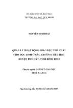 Quản lý hoạt động giáo dục thể chất cho học sinh ở các trường tiểu học huyện phù cát, tỉnh bình định