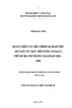 Hoàn thiện cơ chế chính sách để thu hút đầu tư trực tiếp nước ngoài ở thủ đô hà nội trong giai đoạn 2001   2010.