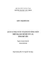 Quản lý nhà nước về kinh tế nông thôn trên địa bàn huyện tuy an, tỉnh phú yên