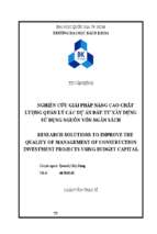 Nghiên cứu giải pháp nâng cao chất lượng quản lý các dự án đầu tư xây dựng sử dụng nguồn vốn ngân sách 