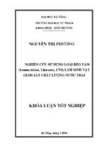 Nghiên cứu sử dụng bèo tấm (lemna minor, linnaeus, 1753) làm sinh vật giám sát chất lượng nước thải