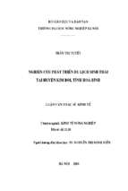 Nghiên cứu phát triển du lịch sinh thái tại huyện kim bôi, tỉnh hòa bình