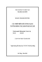 Các phép biến đổi đồng dạng và ứng dụng vào giải toán sơ cấp.