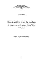 Khảo sát ngữ liệu văn học dân gian được sử dụng trong dạy học môn tiếng việt ở tiểu học.