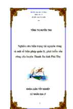 Nghiên cứu hiện trạng tài nguyên rừng và một số biện pháp quản lý, phát triển vốn rừng của huyện thanh ba tỉnh phú thọ.