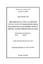 Biện pháp quản lý công tác phối hợp với các cơ sở y tế tại địa phương trong hoạt động đào tạo ngành điều dưỡng ở trường cao đẳng phương đông, đà nẵng.