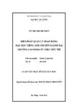 Biện pháp quản lý hoạt động dạy học môn tiếng anh chuyên ngành tại trường cao đẳng tư thục đức trí.