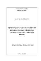 Biện pháp quản lý công tác nghiên cứu khoa học của giảng viên trường cao đẳng lương thực   thực phẩm đà nẵng..