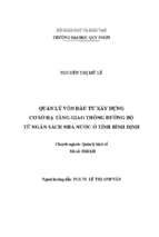 Quản lý vốn đầu tư xây dựng cơ sở hạ tầng giao thông đường bộ từ ngân sách nhà nước ở tỉnh bình định