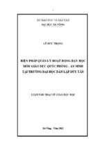 Biện pháp quản lý hoạt động dạy học môn giáo dục quốc phòng   an ninh tại trường đại học dân lập duy tân.