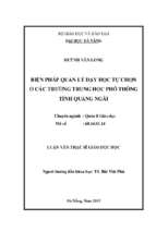Biện pháp quản lý dạy học tự chọn ở các trường trung học phổ thông tỉnh quảng ngãi..