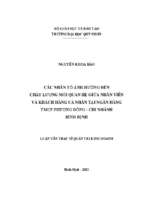 Các nhân tố ảnh hưởng đến chất lượng mối quan hệ giữa nhân viên và khách hàng cá nhân tại ngân hàng tmcp phương đông   chi nhánh bình định