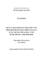 Quản lý hoạt động dạy học môn toán theo định hướng phát triển năng lực ở các trường trung học cơ sở huyện phù mỹ, tỉnh bình định