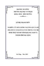 Nghiên cứu bãi giống nguồn lợi cá giò (siganus canaliculatus) trong các hệ sinh thái ven bờ tỉnh quảng nam và thành phố đà nẵng.
