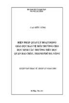Biện pháp quản lý hoạt động giáo dục bảo vệ môi trường cho học sinh các trường tiểu học quận hải châu, thành phố đà nẵng..