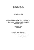 Chính sách giải quyết việc làm cho lao động nông thôn ở huyện vân canh, tỉnh bình định