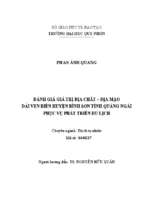 Đánh giá giá trị địa chất – địa mạo dải ven biển huyện bình sơn tỉnh quảng ngãi phục vụ phát triển du lịch