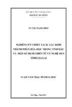 Nghiên cứu chiết tách, xác định thành phần hóa học trong tinh dầu và một số dịch chiết từ củ nghệ đen tỉnh gia lai...