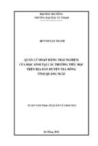 Quản lý hoạt động trải nghiệm của học sinh tại các trường tiểu học trên địa bàn huyện trà bồng tỉnh quảng ngãi