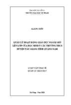 Quản lý hoạt động giáo dục ngoài giờ lên lớp của học sinh ở các trường thcs huyện tây giang tỉnh quảng nam