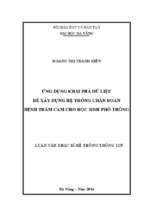 Ứng dụng khai phá dữ liệu để xây dựng hệ thống chẩn đoán bệnh trầm cảm cho học sinh phổ thông...