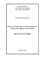 Phân lập, tuyển chọn các chủng bacillus có khả năng diệt bọ gậy của muỗi.
