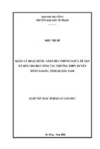 Quản lý hoạt động giáo dục phòng ngừa tệ nạn xã hội cho học sinh các trường thpt huyện đông giang, tỉnh quảng nam