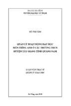 Quản lý hoạt động dạy học môn tiếng anh ở các trường thcs huyện tây giang tỉnh quảng nam