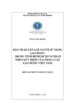 Bảo vệ quyền lợi người sử dụng lao động trong tình hình dịch covid 19 theo quy định của pháp luật lao động việt nam