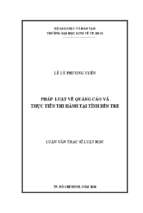 Luận văn ngành luật pháp luật về quảng cáo và thực tiễn thi hành tại tỉnh bến tre​