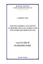 Luận án tiến sĩ năng suất lao động và các nhân tố tác động đến năng suất lao động ngành công nghiệp thực phẩm ở việt nam
