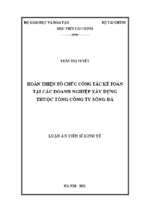 Luận án tiến sĩ hoàn thiện tổ chức công tác kế toán tại các doanh nghiệp xây dựng thuộc tổng công ty sông đà