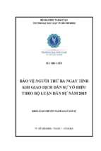 Bảo vệ người thứ ba ngay tình khi giao dịch dân sự vô hiệu theo bộ luận dân sự năm 2015