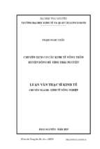 Luận văn nông nghiệp chuyển dịch cơ cấu kinh tế nông thôn huyện đồng hỷ tỉnh thái nguyên