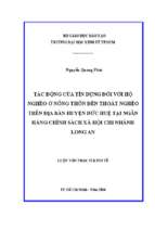 Luận văn quản lý công tác động của tín dụng đối với hộ nghèo ở nông thôn đến thoát nghèo trên địa bàn huyện đức huệ tại ngân hàng chính sách xã hội chi nhánh long an​