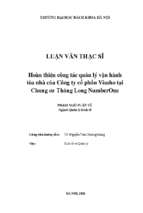 Hoàn thiện công tác quản lý vận hành tòa nhà của công ty cổ phần visaho tại chung cư thăng long number one