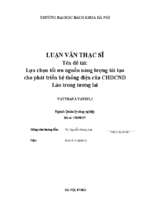 Lựa chọn tối ưu nguồn năng lượng tái tạo cho phát triển hệ thống điện của chdcnd lào trong tương lai