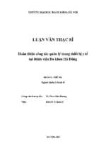 Hoàn thiện công tác quản lý trang thiết bị y tế tại bệnh viện đa khoa hà đông