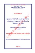 Quản lý chi ngân sách nhà nước  cấp huyện tại huyện tuyên hóa, tỉnh quảng bình