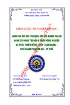 Quản trị rủi ro tín dụng đối với nhóm khách hàng cá nhân tại ngân hàng nông nghiệp và phát triển nông thôn        ( agribank) – chi nhánh trường an – tp huế