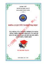 Tác động của chương trình xây dựng nông thôn mới đến sinh kế của người dân xã quảng ngạn, huyện quảng điền, tỉnh thừa thiên huế